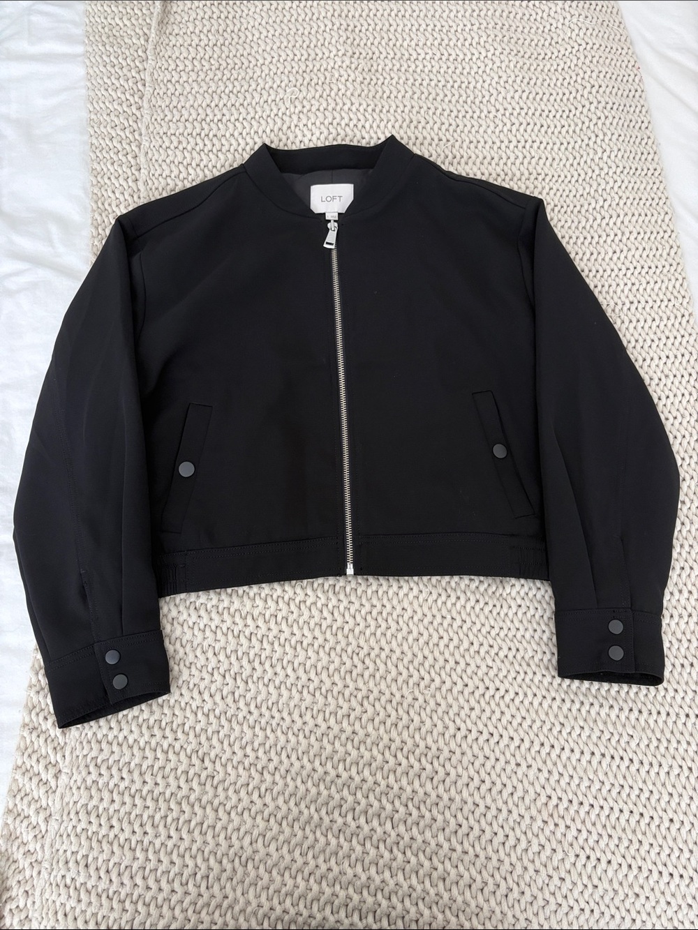 LOFT Black Cropped Bomber with Snap Cuffs